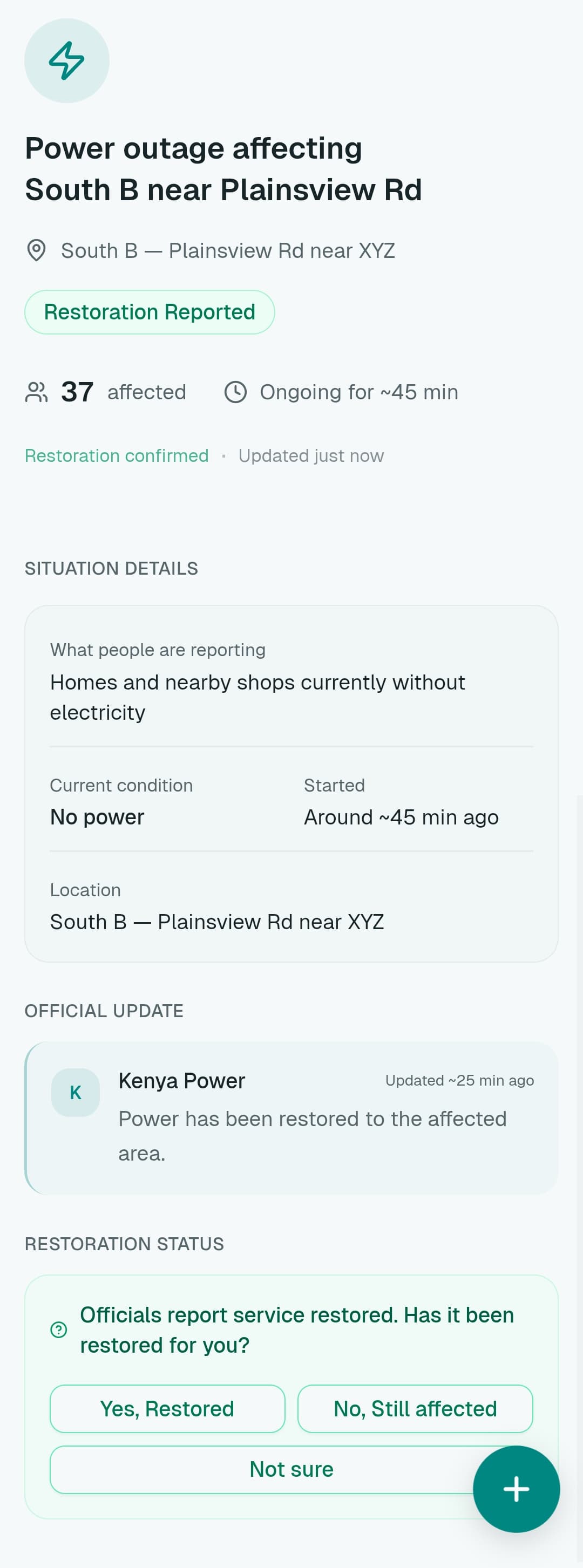 Hali app showing the restoration confirmation prompt for affected citizens